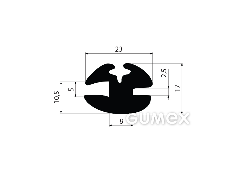 Profil für Fahrzeugfenster, 17x23/5/2,5mm, passt Zwickel 00598018, 70°ShA, EPDM,-40°C/+100°C,schwarz, 